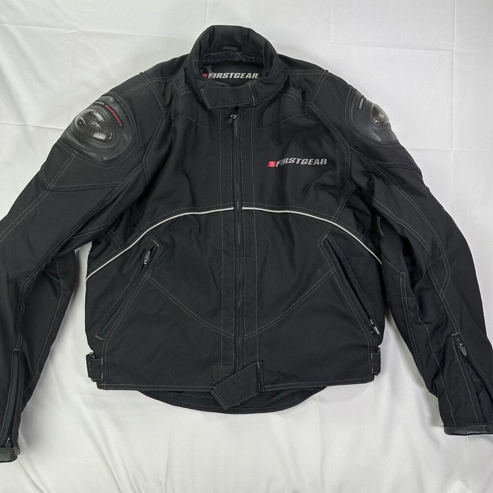 First Gear Biker Motorcycle Jacket Mens M High Performance Leather TEX Sport